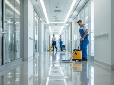 Professional cleaning staff providing office and residential deep cleaning services, maintaining hygiene and spotless spaces